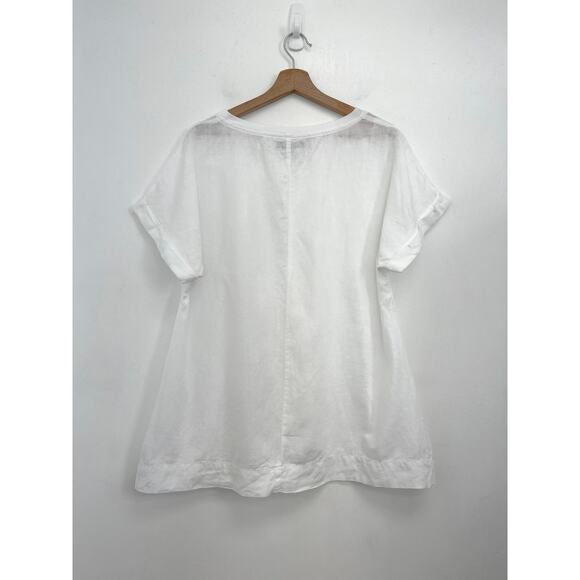 FLAX Linen Coastal Lightweight Boxy Relaxed Basic Rolled Short Sleeve Top -Med - Picture 3 of 10
